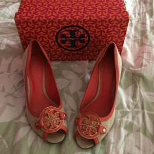 Tory Burch | Coral Trim and Canvas Wedges